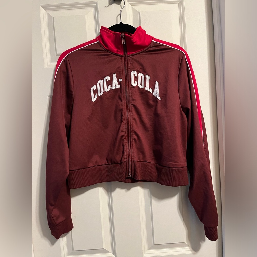 Coca Cola Maroon/Red/White retro style track cropped jacket ‘90’s